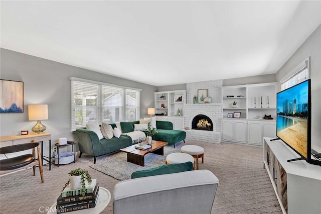 1402 E Rose Ave, Orange, CA 92867 - carpeted living area featuring a brick fireplace