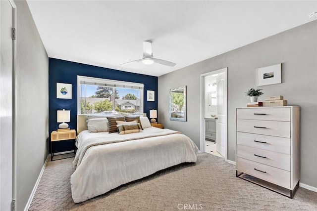 1402 E Rose Ave, Orange, CA 92867 - bedroom featuring ensuite bathroom, light carpet, and ceiling fan