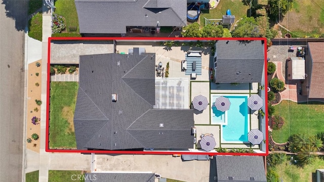 1402 E Rose Ave, Orange, CA 92867 - aerial view of property's location featuring a pool and property boundaries highlighted