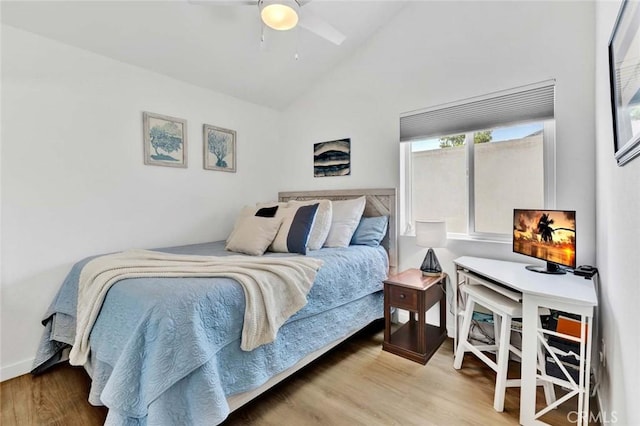 1402 E Rose Ave, Orange, CA 92867 - bedroom featuring wood finished floors, high vaulted ceiling, and ceiling fan