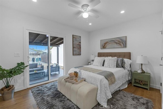 433 N Buena Vista St, Burbank, CA 91505 - bedroom featuring access to outside, wood finished floors, recessed lighting, and ceiling fan
