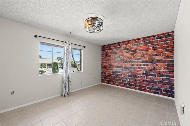 25869 Sandy Lodge Rd, Menifee, CA 92586 - unfurnished room with brick wall, a textured ceiling, and an accent wall