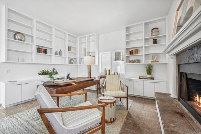 1716 Ocean Front, Del Mar, CA 92014 - office with a warm lit fireplace and built in features