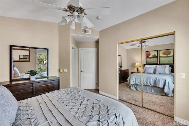 565 N Pageant Dr Unit B, Orange, CA 92869 - bedroom featuring carpet flooring, a ceiling fan, lofted ceiling, and a closet