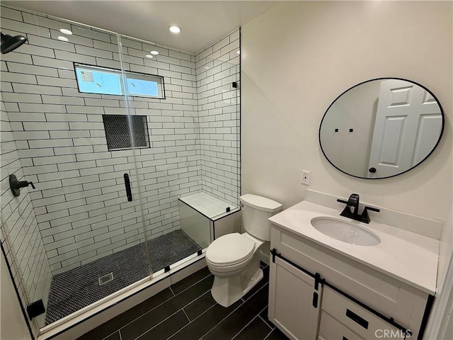236 S 5th St, Montebello, CA 90640 - bathroom featuring vanity, a stall shower, and recessed lighting