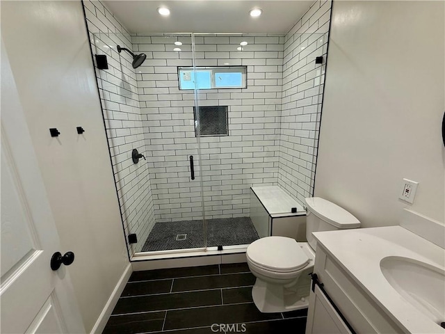 236 S 5th St, Montebello, CA 90640 - bathroom with vanity, a stall shower, tile patterned floors, and recessed lighting
