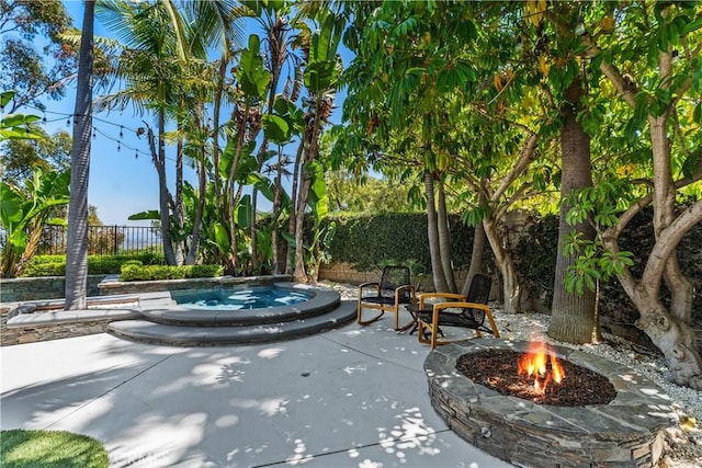 34 Key Largo, Aliso Viejo, CA 92656 - view of pool featuring an in-ground hot tub, an outdoor fire pit, and a patio