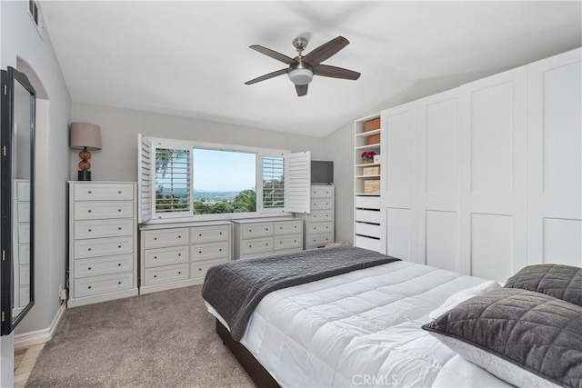 34 Key Largo, Aliso Viejo, CA 92656 - bedroom featuring vaulted ceiling, carpet flooring, and a ceiling fan