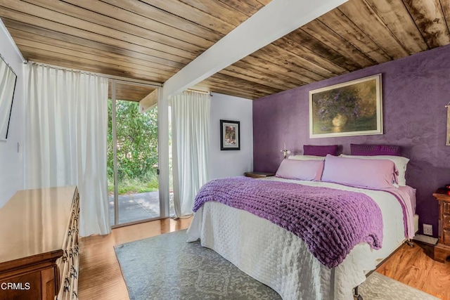 1412 Ellsworth Ct, Thousand Oaks, CA 91360 - bedroom with access to exterior, wood finished floors, and a wooden ceiling with exposed beams