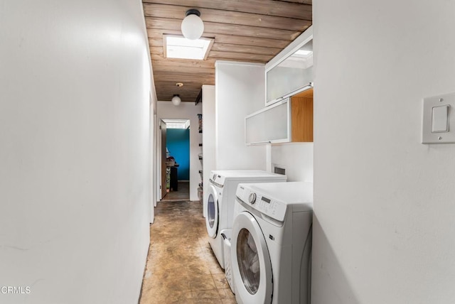 1412 Ellsworth Ct, Thousand Oaks, CA 91360 - laundry room featuring wooden ceiling and washing machine and dryer