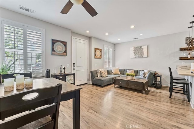 6 Fenix St, Rancho Mission Viejo, CA 92694 - living room featuring ceiling fan, light wood-style flooring, and recessed lighting