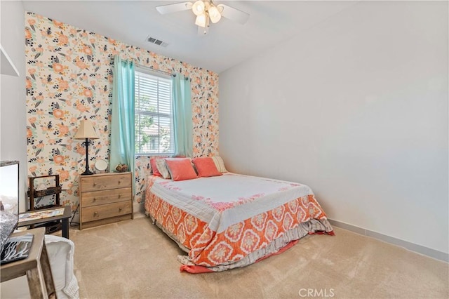 6 Fenix St, Rancho Mission Viejo, CA 92694 - carpeted bedroom with wallpapered walls and a ceiling fan
