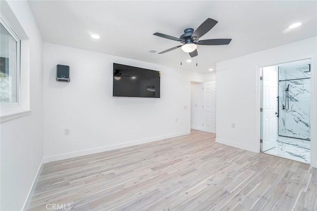 2143 Ronda Granada Unit P, Laguna Woods, CA 92637 - unfurnished living room with light wood finished floors, a ceiling fan, and recessed lighting