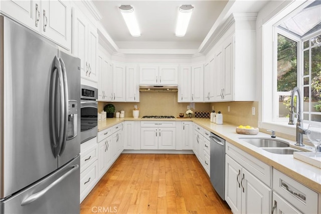 2767 Saleroso Dr, Rowland Heights, CA 91748 - kitchen with appliances with stainless steel finishes, under cabinet range hood, white cabinetry, and light countertops