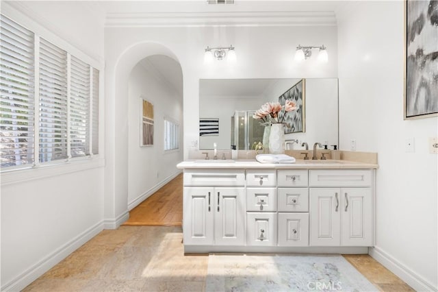 2767 Saleroso Dr, Rowland Heights, CA 91748 - full bathroom featuring ornamental molding and double vanity