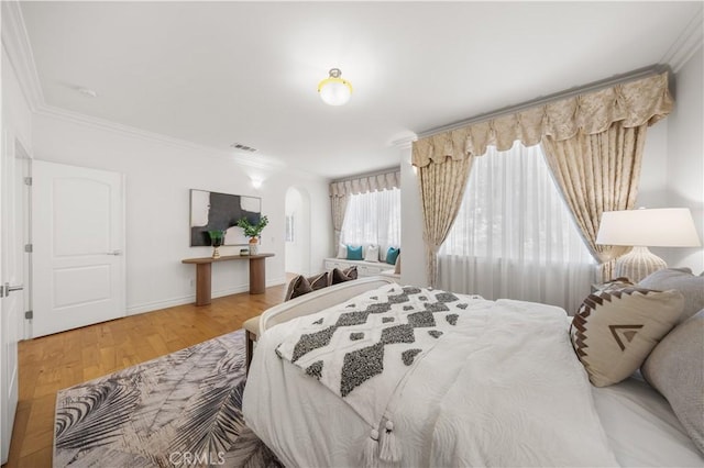 2767 Saleroso Dr, Rowland Heights, CA 91748 - bedroom with arched walkways, ornamental molding, and wood finished floors