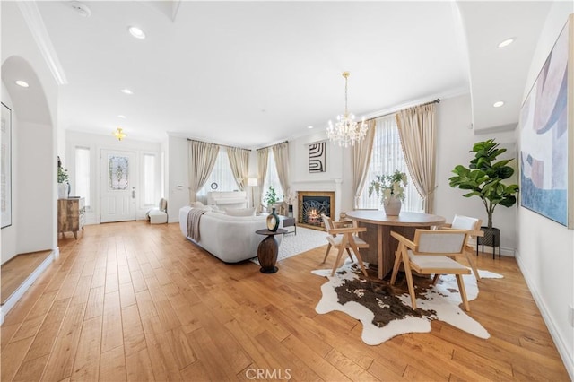 2767 Saleroso Dr, Rowland Heights, CA 91748 - living room with plenty of natural light, light wood-type flooring, a chandelier, ornamental molding, and recessed lighting