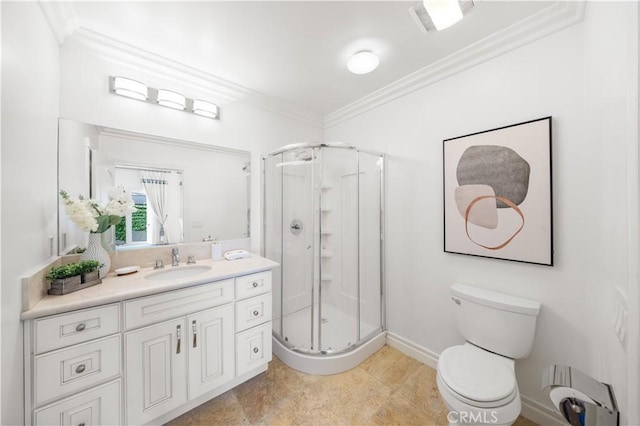 2767 Saleroso Dr, Rowland Heights, CA 91748 - bathroom with crown molding, a shower stall, and vanity