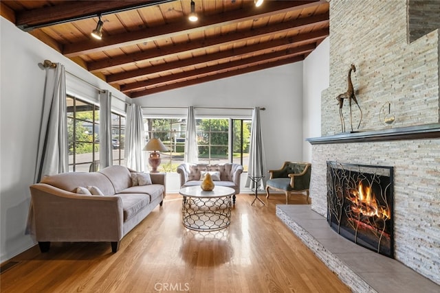2920 Fairmount Ave, La Crescenta, CA 91214 - living room with wooden ceiling, a fireplace, and wood finished floors