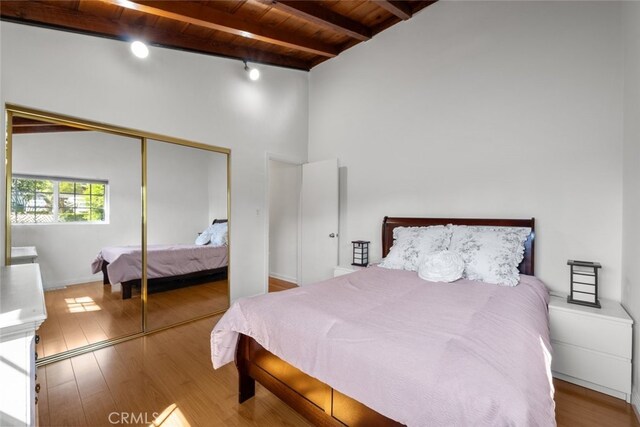 2920 Fairmount Ave, La Crescenta, CA 91214 - bedroom featuring wood ceiling, wood finished floors, and a closet