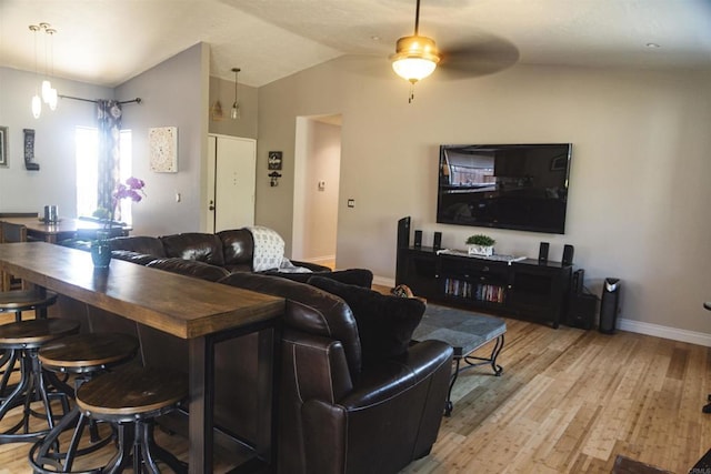 14330 Jennings Vista Way, Lakeside, CA 92040 - living area featuring wood finished floors, vaulted ceiling, and ceiling fan