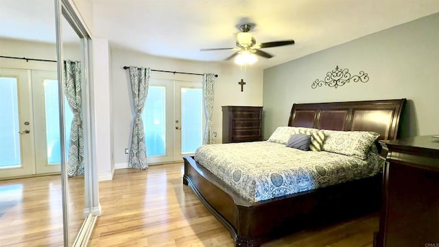 14330 Jennings Vista Way, Lakeside, CA 92040 - bedroom featuring french doors, light wood finished floors, access to outside, and ceiling fan