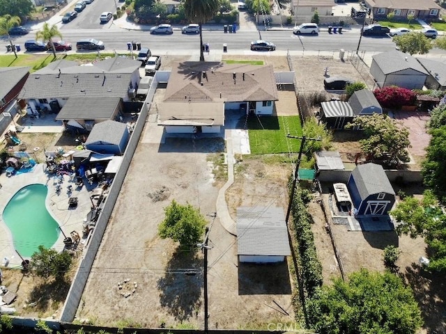 8666 Calaveras Ave, Rancho Cucamonga, CA 91730 - aerial perspective of suburban area featuring a pool area