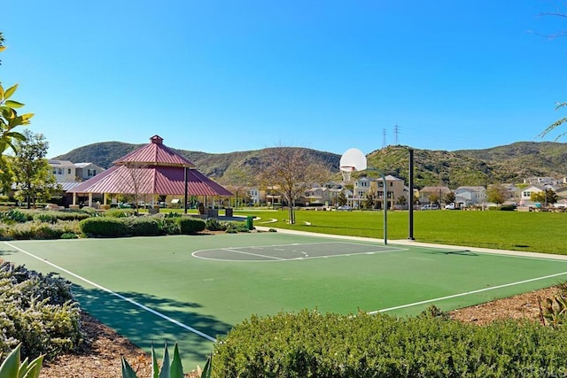 2990Eldenberry St, Escondido, CA 92029 - view of sport court featuring a gazebo, a mountain view, a yard, and community basketball court