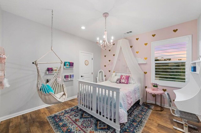 2990Eldenberry St, Escondido, CA 92029 - bedroom featuring a chandelier, wood finished floors, and recessed lighting