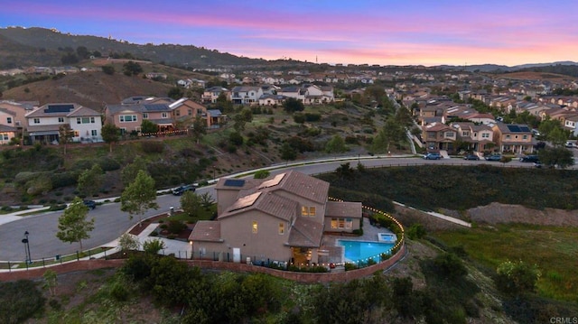 2990Eldenberry St, Escondido, CA 92029 - aerial view at dusk of a residential view, view of pool, and a mountain view