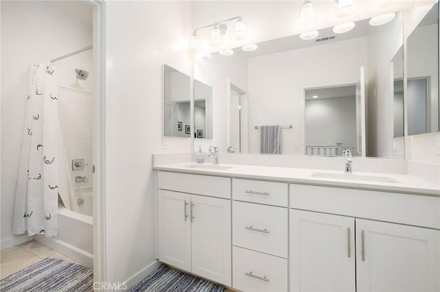 101 Red Brick Dr Unit 5, Simi Valley, CA 93065 - bathroom featuring double vanity, shower / bath combo, and tile patterned floors