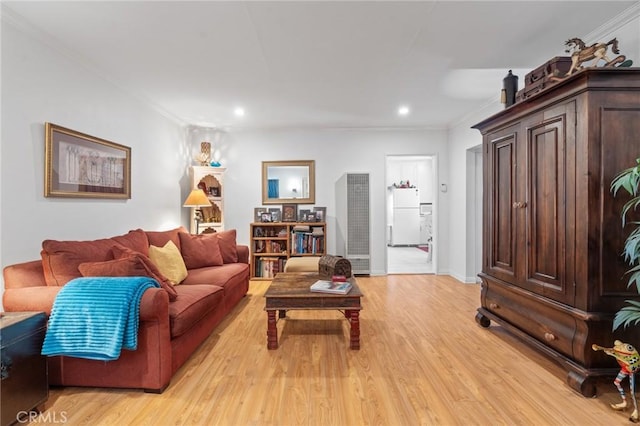 35 Columbia St, Pasadena, CA 91105 - living room featuring ornamental molding, light wood finished floors, and recessed lighting