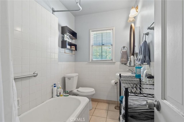 35 Columbia St, Pasadena, CA 91105 - bathroom with a tub, tile patterned floors, tile walls, curtained shower, and vanity