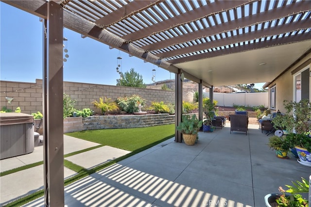 33084 Toledo Bend Ct, Winchester, CA 92596 - fenced backyard with a hot tub, a patio, and a pergola