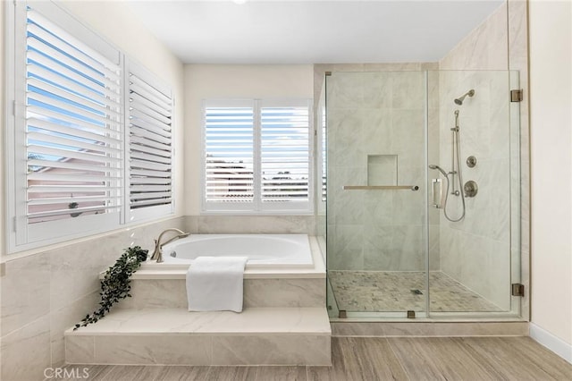 18680 Vantage Pointe Dr, Rowland Heights, CA 91748 - full bath with a garden tub, a shower stall, and wood finished floors