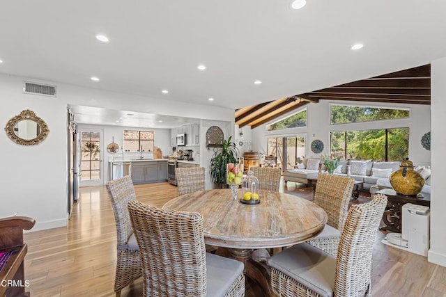 2100 Valley Meadow Dr, Oak View, CA 93022 - dining room with light wood finished floors and recessed lighting