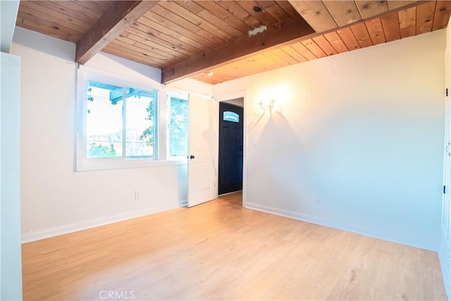 31954 Pine Cone Dr, Running Springs, CA 92382 - unfurnished room with a wood ceiling with exposed beams and light wood-style flooring