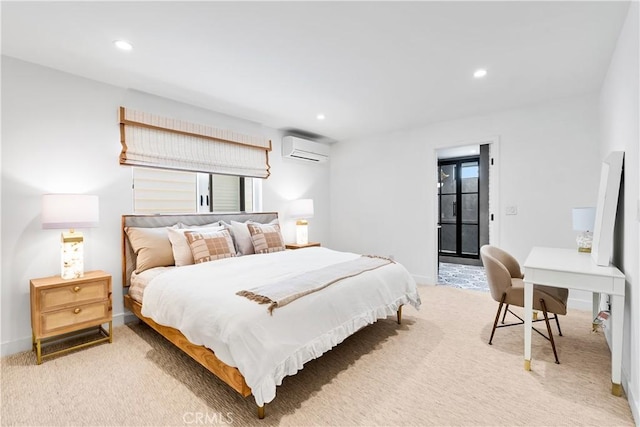 1817 W Bay Ave Unit A, Newport Beach, CA 92663 - bedroom featuring a wall mounted AC, light colored carpet, and recessed lighting