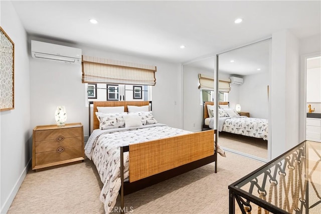 1817 W Bay Ave Unit A, Newport Beach, CA 92663 - bedroom with a wall mounted air conditioner, carpet, recessed lighting, and multiple windows