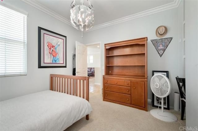 2792 Rambling Vistas Rd, Chula Vista, CA 91915 - carpeted bedroom with crown molding and a chandelier