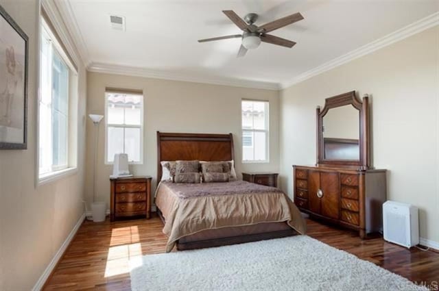 2792 Rambling Vistas Rd, Chula Vista, CA 91915 - bedroom featuring wood finished floors, multiple windows, ornamental molding, and a ceiling fan