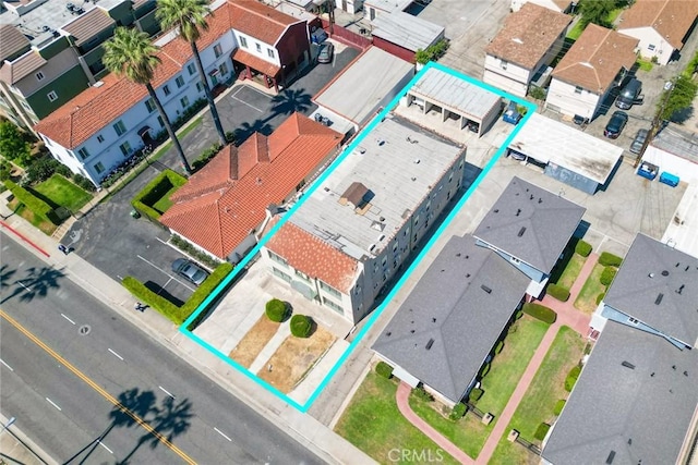 213 S Atlantic Blvd, Alhambra, CA 91801 - aerial perspective of suburban area with property parcel outlined