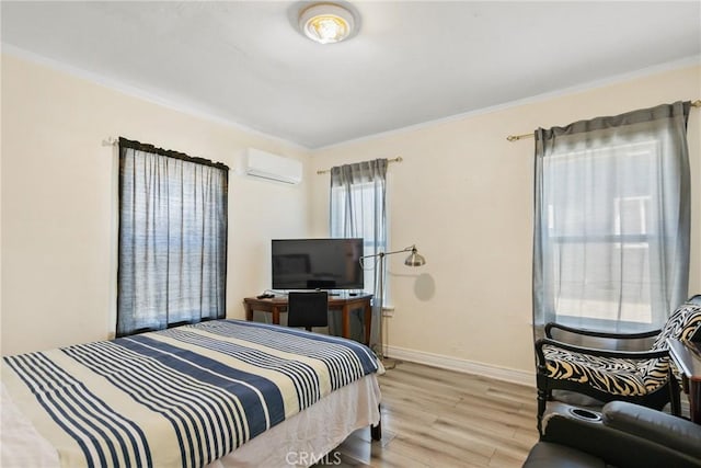 213 S Atlantic Blvd, Alhambra, CA 91801 - bedroom with a wall unit AC, light wood-type flooring, and crown molding