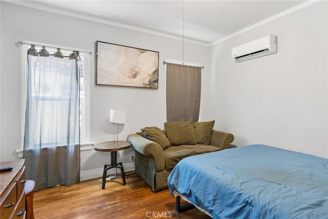 213 S Atlantic Blvd, Alhambra, CA 91801 - bedroom with a wall mounted AC, ornamental molding, and wood finished floors