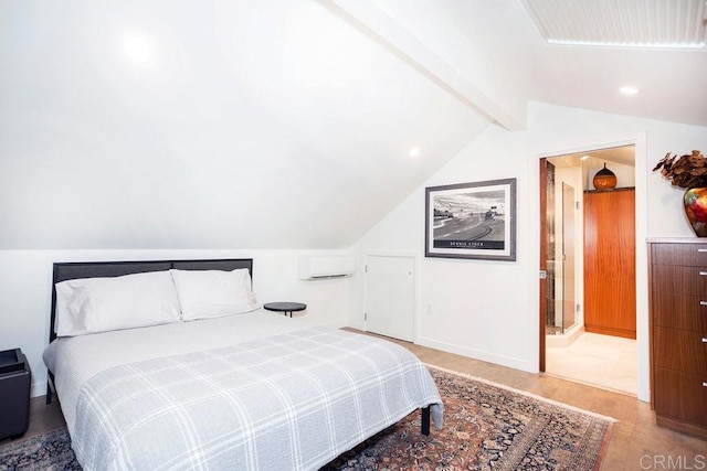 12794 Via Felino, Del Mar, CA 92014 - bedroom featuring a wall mounted air conditioner, connected bathroom, and wood finished floors