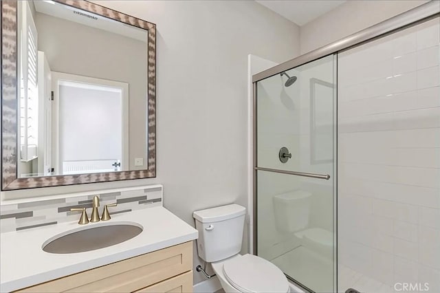 72 Granite, Irvine, CA 92620 - full bathroom with a stall shower, vanity, and tasteful backsplash