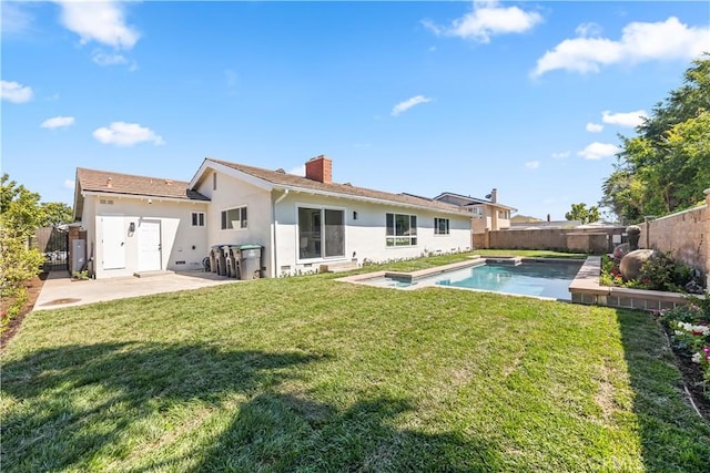 1809 Celeste Ln, Fullerton, CA 92833 - rear view of property with stucco siding, a fenced backyard, a patio, and a chimney
