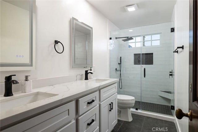 31681 Peppertree, San Juan Capistrano, CA 92675 - bathroom featuring a stall shower, double vanity, and tile patterned floors