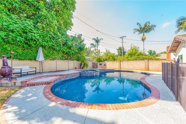 8110 True Ave, Pico Rivera, CA 90660 - view of swimming pool with a fenced backyard, a pool with connected hot tub, and a patio area