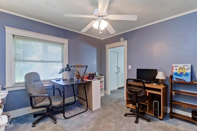 320 W Lemon Ave, Monrovia, CA 91016 - office with carpet flooring, a ceiling fan, and crown molding